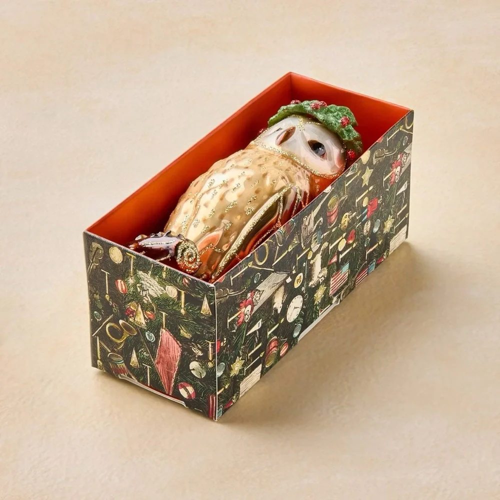Glass Owl with Laurel Christmas Ornament - John Derian for Target 2025